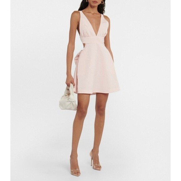 LoveShackFancy Till Bow-Embellished Mini Dress Size 12 V Neck Coquette Feminine - Picture 1 of 12